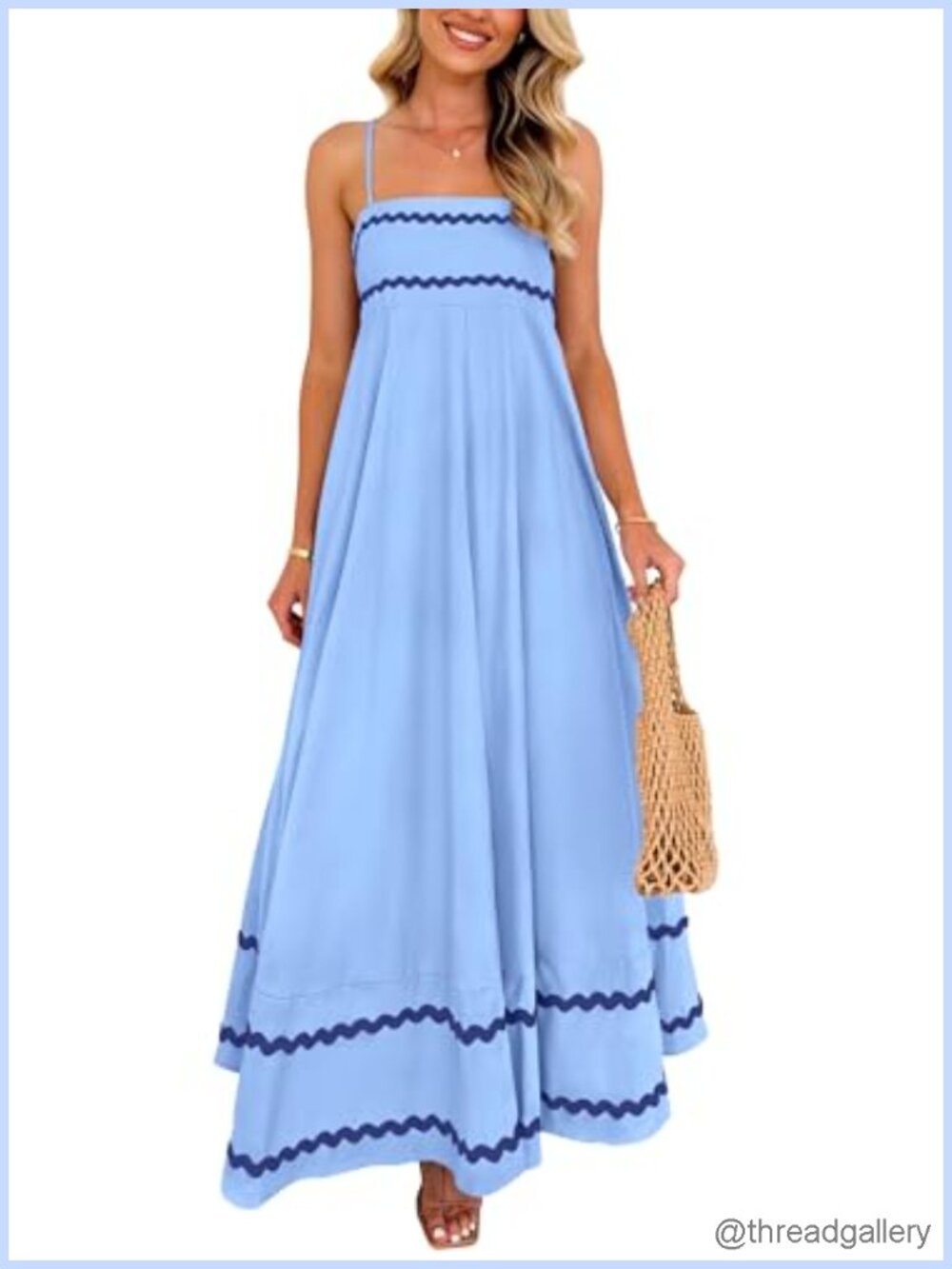 Women's Summer Spaghetti Strap Boho Maxi Dress Square Neck Sleeveless A-Line